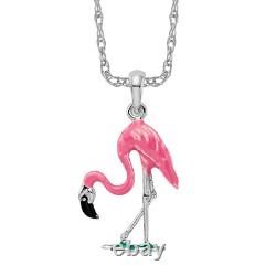 925 Sterling Silver Pink Flamingo Necklace Tropical Bird Pendant Summer Beach