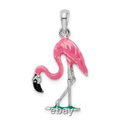 925 Sterling Silver Pink Flamingo Necklace Tropical Bird Pendant Summer Beach