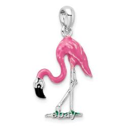 925 Sterling Silver Pink Flamingo Necklace Tropical Bird Pendant Summer Beach