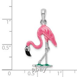 925 Sterling Silver Pink Flamingo Necklace Tropical Bird Pendant Summer Beach