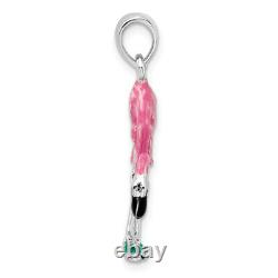925 Sterling Silver Pink Flamingo Tropical Summer Bird Necklace Pendant Charm