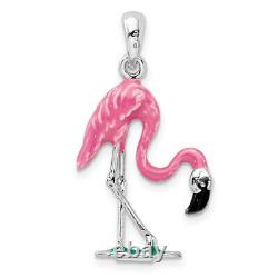 925 Sterling Silver Pink Flamingo Tropical Summer Bird Necklace Pendant Charm