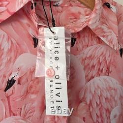Alice + Olivia Willa Flamingo Print Pink Blouse Top Shirt Bird Feather Medium