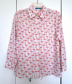 Alice + Olivia Willa Garden Flamingo Print Pink White Blouse Top Shirt Bird S