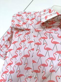 Alice + Olivia Willa Garden Flamingo Print Pink White Blouse Top Shirt Bird S