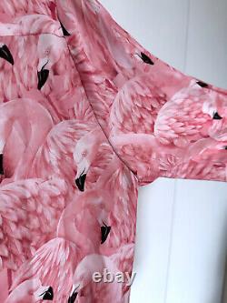 Alice + Olivia Willa Nathan Flamingo Print Pink Blouse Top Shirt Bird Feather M