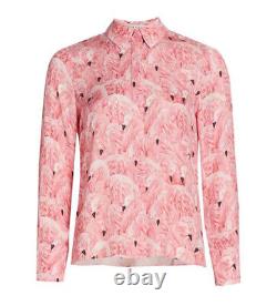 Alice + Olivia Willa Nathan Flamingo Print Pink Blouse Top Shirt Bird Feather XS