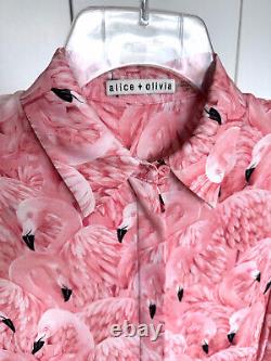 Alice + Olivia Willa Nathan Flamingo Print Pink Blouse Top Shirt Bird Feather XS