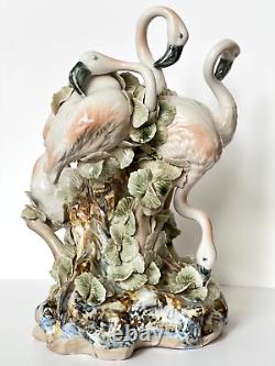 Antique Ceramic Bird Figurine Group of Flamingos Porcelain Statue Cluj-Napoca