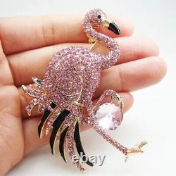 Antique Persian Round Simulated Pink Flamingo Bird Brooch 14K Yellow Gold Over