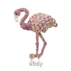 Antique Persian Round Simulated Pink Flamingo Bird Brooch 14K Yellow Gold Over