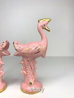 Art Deco Pink Flamingo Bird Ceramic Pair Vintage 20s 30s 40s 50s MCM Tropical