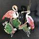 Bovano Of Cheshire Flamingo Birds On Lily Pad Enamel On Metal Wall Art Sculpture