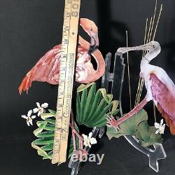 BOVANO OF CHESHIRE Flamingo Birds on Lily Pad Enamel On Metal Wall Art Sculpture
