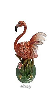 Bejeweled Crystal Enameled Flamingo Hinged Magnetic Clasp Figurine Trinket Box