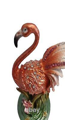 Bejeweled Crystal Enameled Flamingo Hinged Magnetic Clasp Figurine Trinket Box