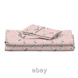 Bird Coastal Flying Flamingo Pink Blue 100% Cotton Sateen Sheet Set by Roostery
