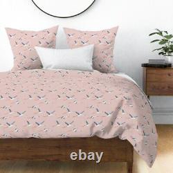 Bird Coastal Flying Flamingo Pink Blue Sateen Duvet Cover by Roostery