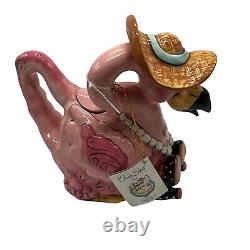 Blue Sky Clayworks Flamingo Teapot NWT 2010 Figural Tea Pot Pink Bird Rare