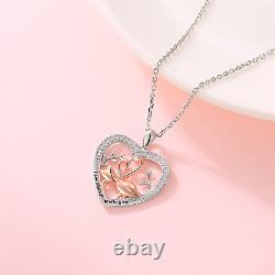 Bolelis 925 Sterling-Silver Flamingo Necklace Pink Cubic Zirconia Bird Heart P