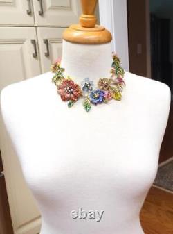 Botanic Garden Flower Hawaiian Flamingo Palm Tree Rhinestone Statement Necklace