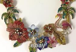 Botanic Garden Flower Hawaiian Flamingo Palm Tree Rhinestone Statement Necklace