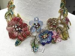 Botanic Garden Flower Hawaiian Flamingo Palm Tree Rhinestone Statement Necklace