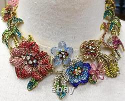 Botanic Garden Flower Hawaiian Flamingo Palm Tree Rhinestone Statement Necklace