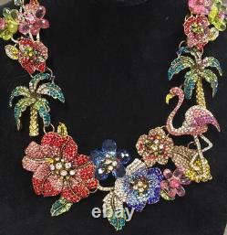 Botanic Garden Flower Hawaiian Flamingo Palm Tree Rhinestone Statement Necklace