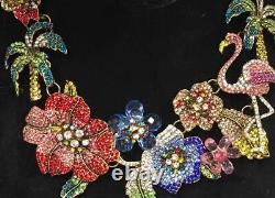 Botanic Garden Flower Hawaiian Flamingo Palm Tree Rhinestone Statement Necklace