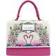 Braccialini Made In Italy Designer Pink & White Leather Handbag Bag Flamingos