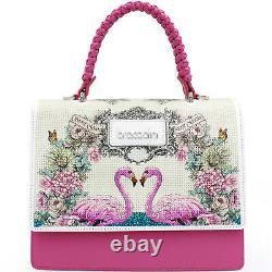 Braccialini Made in Italy designer pink & white leather handbag bag flamingos