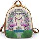 Braccialini Designer Women's Beige Backpack With Flowers & Pink Flamingos M