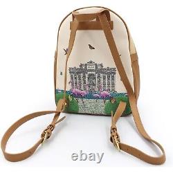 Braccialini designer women's beige backpack with flowers & pink flamingos M