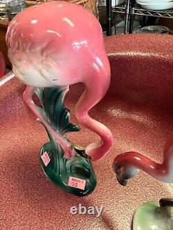 Brad Keeler Pink Flamingos #3 1940-1952 7H Unmatched Set Of 2 Ceramic Handpaint