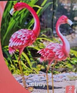 Bright Pink Flamingo Pair Metal Flamingo Garden Statues New In Box 2 available