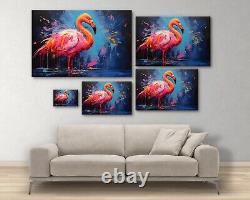 Colorful Flamingo Oil Painting Print Framed Canvas Wall Art Decor Birds Pink