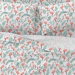 Coral Flamingos Flamingo Palm 100% Cotton Sateen Sheet Set by Spoonflower