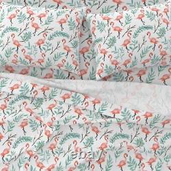 Coral Flamingos Flamingo Palm 100% Cotton Sateen Sheet Set by Spoonflower