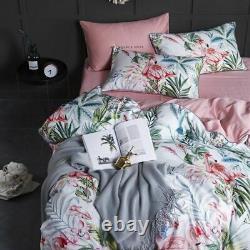 Cotton Bedding Set Flamingos Bird Pink Floral Leaf Print Pure Soft Duvet Cover