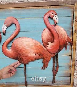 EUROPEAN FINERY ORIGINAL ART OIL PAINTING Pink Flamingos Wildlife Birds Beach Wa
