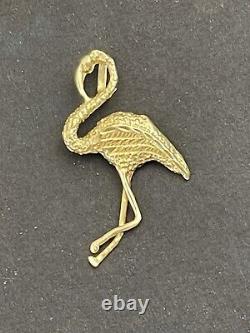 Estate 14K Solid Gold Diamond Cut Flamingo Pendant, 2.7g