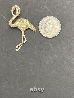 Estate 14K Solid Gold Diamond Cut Flamingo Pendant, 2.7g