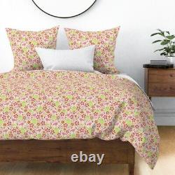 Flamingo Bird Floral Tropical Florida Pink Sateen Duvet Cover by Roostery
