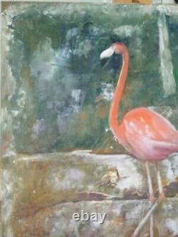 Flamingo Bird Pink Original Oil Painting Nature Water Wildlife Art Animal Decor