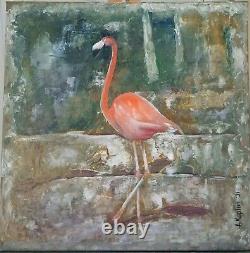 Flamingo Bird Pink Original Oil Painting Nature Water Wildlife Art Animal Decor