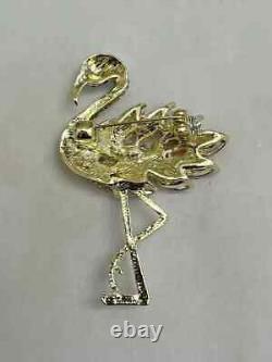 Flamingo Birds Brooch Pin 2 Ct Marquise Simulated Ruby 14K Yellow Gold Plated