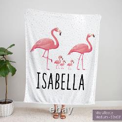 Flamingo Blanket Personalized Pink Birds Fleece Mink Throw, Kids Baby Gift