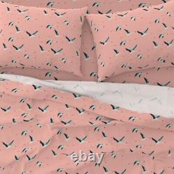 Flamingo Coastal Peach Bird Ocean 100% Cotton Sateen Sheet Set by Spoonflower