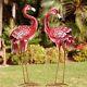Flamingo Garden Statues And Sculptures, Metal Birds Yard Art Outdoor Pink